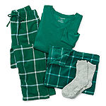 Liz Claiborne Womens V-Neck Long Sleeve 4-pc. Pant Pajama Set