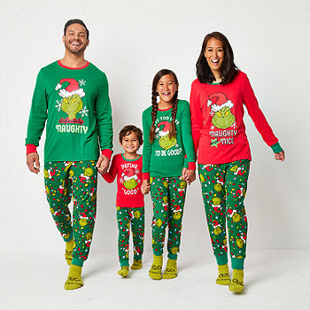 Grinch Family Christmas Pajamas - Matching Couple Pajama Sets With Socks  for Men and Women