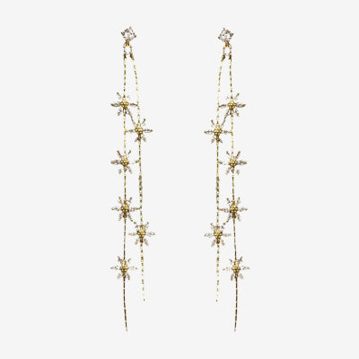 Bijoux Bar Gold Tone Linear Flower Drop Earrings