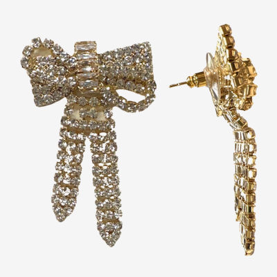 Bijoux Bar Gold Tone Crystal Bow Drop Earrings