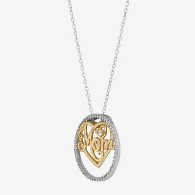 18K Gold over Silver 3-in-1 Cubic Zirconia Circle Heart "Mom" Necklace