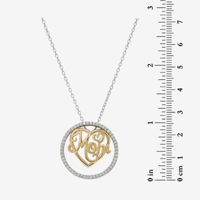 18K Gold over Silver 3-in-1 Cubic Zirconia Circle Heart "Mom" Necklace