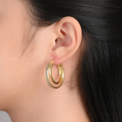 18K Gold Over Silver 30mm Glitter Hoop Earrings