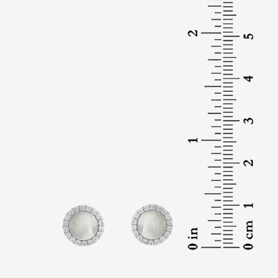 White Mother Of Pearl Sterling Silver 9mm Round Stud Earrings