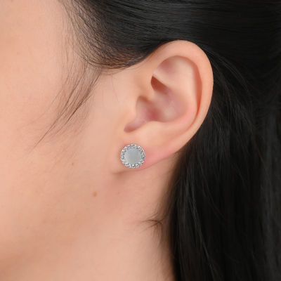 White Mother Of Pearl Sterling Silver 9mm Round Stud Earrings