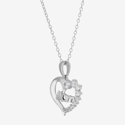 Mom Womens 7/8 CT. T.W. White Cubic Zirconia Sterling Silver Heart Pendant Necklace