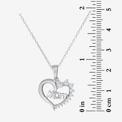 Mom Womens 7/8 CT. T.W. White Cubic Zirconia Sterling Silver Heart Pendant Necklace