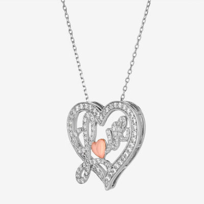 Diamonart "Love" Womens White Cubic Zirconia Sterling Silver Heart Pendant Necklace