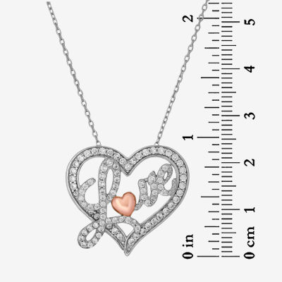 Diamonart "Love" Womens White Cubic Zirconia Sterling Silver Heart Pendant Necklace