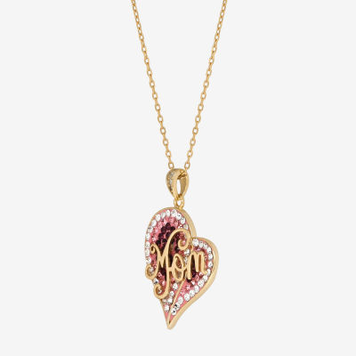 "Mom" Womens Multi Color Crystal 18K Gold Over Silver Sterling Silver Heart Pendant Necklace