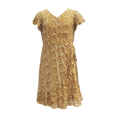Trixxi Girl Little & Big Girls Short Sleeve Flutter Sleeve Wrap Dress