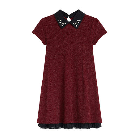 Byer California Big Girls Short Sleeve Babydoll Dress, 20.5 Plus, Red