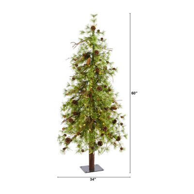 Nearly Natural Wyoming Faux 5 Foot Pre-Lit Pine Christmas Tree