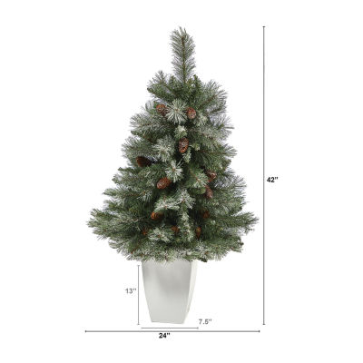 Nearly Natural Snowed Frenchps Faux 3 1/2 Foot Pine Christmas Tree