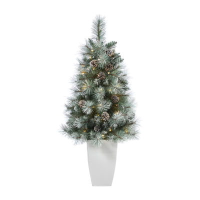 Nearly Natural Frosted Tip Faux 3 1/2 Foot Pre-Lit Pine Christmas Tree