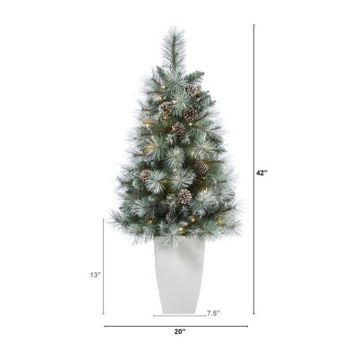 Nearly Natural Frosted Tip Faux 3 1/2 Foot Pre-Lit Pine Christmas Tree