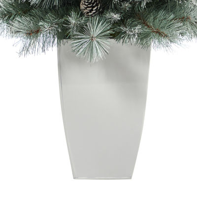 Nearly Natural Frosted Tip Faux 3 1/2 Foot Pre-Lit Pine Christmas Tree