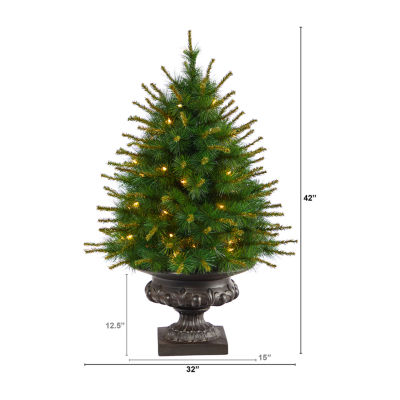 Nearly Natural Faux 3 1/2 Foot Pre-Lit Pine Christmas Tree