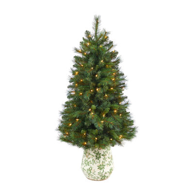 Nearly Natural Mountain Faux 4 1/2 Foot Pre-Lit Pine Christmas Tree