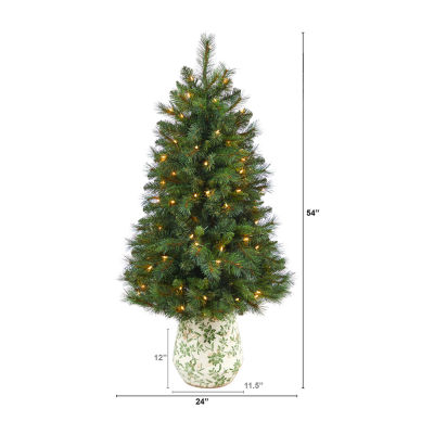 Nearly Natural Mountain Faux 4 1/2 Foot Pre-Lit Pine Christmas Tree