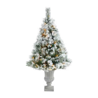 Nearly Natural Flocked Oregon Faux 5 Foot Pre-Lit Pine Christmas Tree