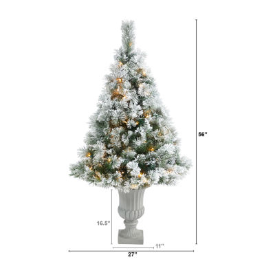 Nearly Natural Flocked Oregon Faux 5 Foot Pre-Lit Pine Christmas Tree