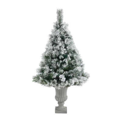 Nearly Natural Flocked Oregon Faux 5 Foot Pre-Lit Pine Christmas Tree