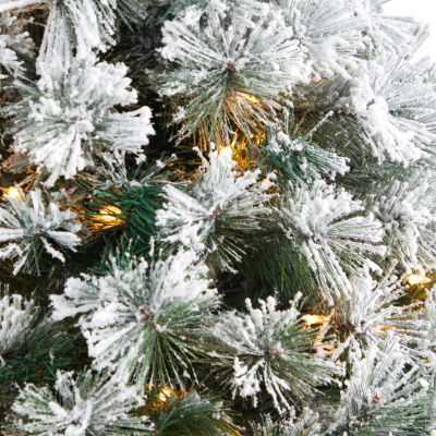 Nearly Natural Flocked Oregon Faux 5 Foot Pre-Lit Pine Christmas Tree