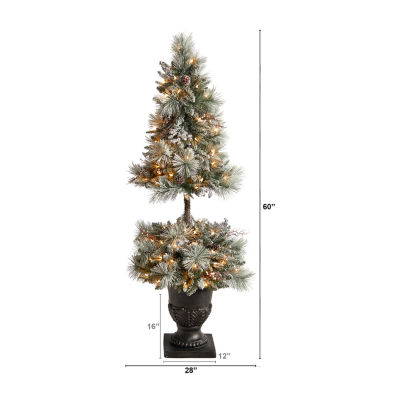 Nearly Natural Flocked Faux Porch 5 Foot Pre-Lit Christmas Tree
