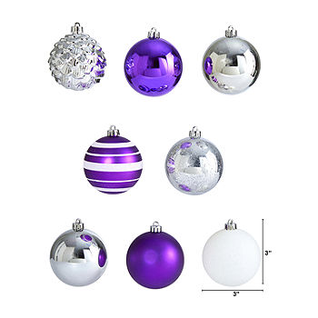 Nearly Natural 80 mm Holiday Shatterproof Christmas Tree Ornament Set with Re-Useable Box, Purple - 64 Count