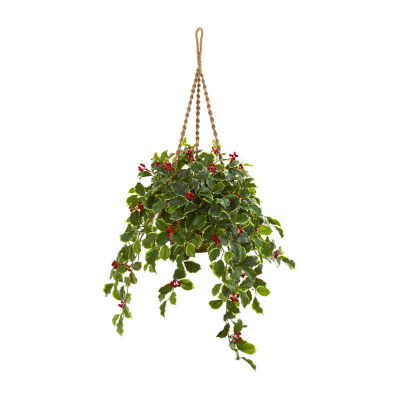 Nearly Natural 40in. Faux Holly Plant Green Christmas Tabletop Decor