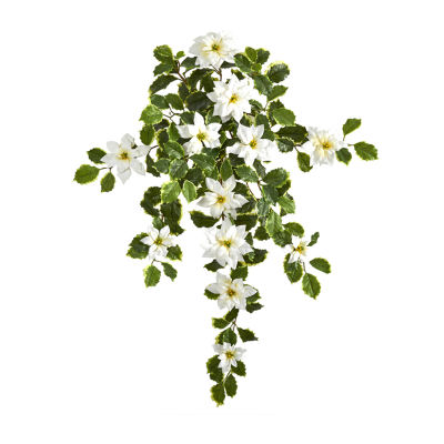 Nearly Natural 30in. Faux Poinsettia Holly Plant White Christmas Tabletop Decor