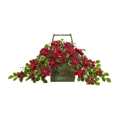 Nearly Natural 18in. Faux Poinsettia Holly Plant Christmas Tabletop Decor