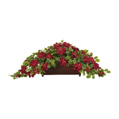 Nearly Natural 16in. Faux Poinsettia Holly Plant Red Christmas Tabletop Decor