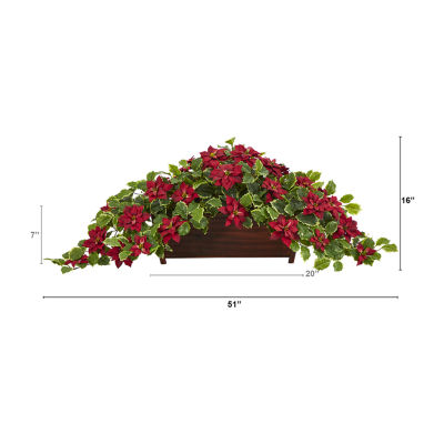 Nearly Natural 16in. Faux Poinsettia Holly Plant Red Christmas Tabletop Decor