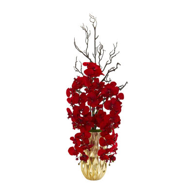 Nearly Natural Red Phalaenopsis Orchid Faux Arrangement Christmas Tabletop Decor