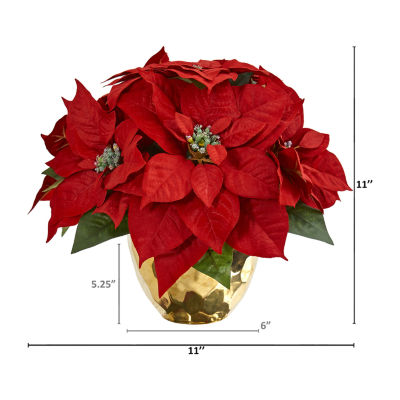 Nearly Natural Poinsettia Artificial Arrangement In Vase Christmas Tabletop Decor