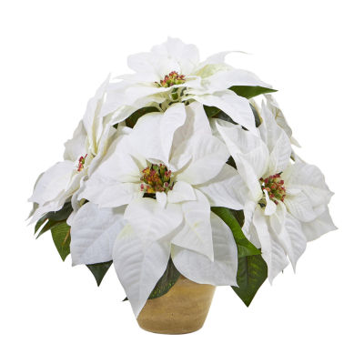 Nearly Natural Poinsettia Ceramic Vase Christmas Tabletop Decor