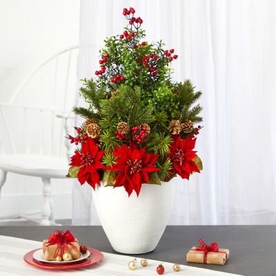 Nearly Natural Poinsettia Arrangement Christmas Tabletop Decor