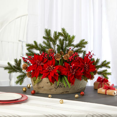 Nearly Natural Poinsettia Pine Arrangement Christmas Tabletop Decor