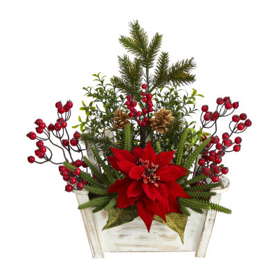 Nearly Natural Poinsettia Berry Arrangement Christmas Tabletop Decor