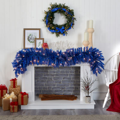 Nearly Natural Blue Lites Pre-Lit Indoor Christmas Garland