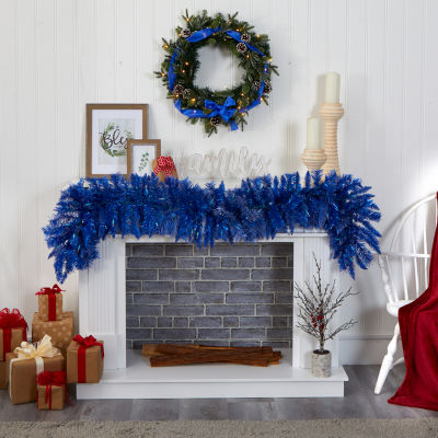 Nearly Natural Blue Lites Pre-Lit Indoor Christmas Garland