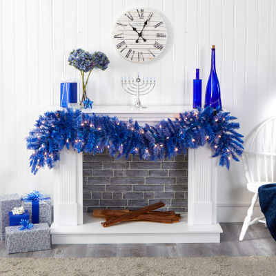 Nearly Natural Blue Lites Pre-Lit Indoor Christmas Garland