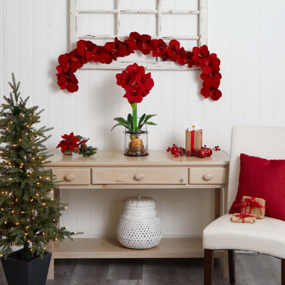 Nearly Natural 5ft. Amaryllis Silk Christmas Indoor Garland