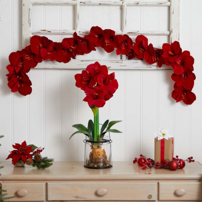 Nearly Natural 5ft. Amaryllis Silk Indoor Christmas Garland