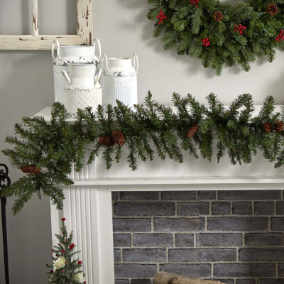 Nearly Natural 6ft. Mixed Pines Faux Pre-Lit Indoor Christmas Garland