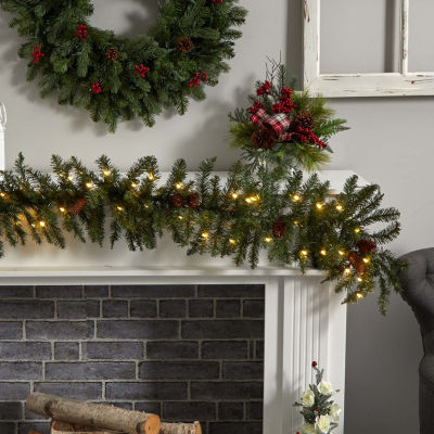 Nearly Natural 6ft. Mixed Pines Faux Pre-Lit Indoor Christmas Garland