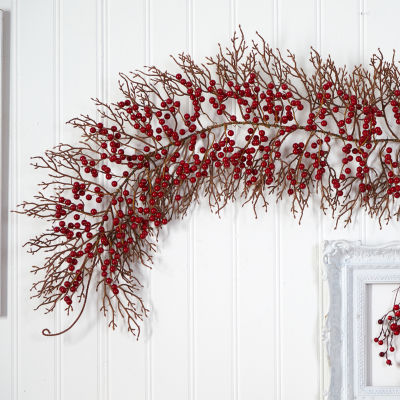 Nearly Natural 6ft. Red Berry Faux Christmas Indoor Garland