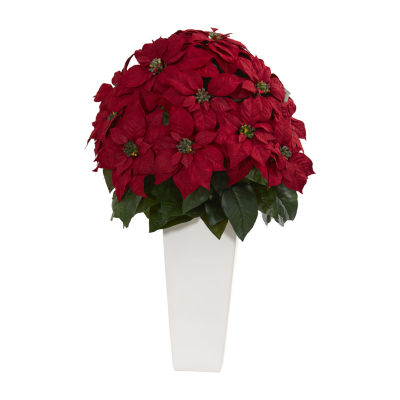 Nearly Natural 32in. Poinsettia Faux Plant In Planter Christmas Tabletop Decor